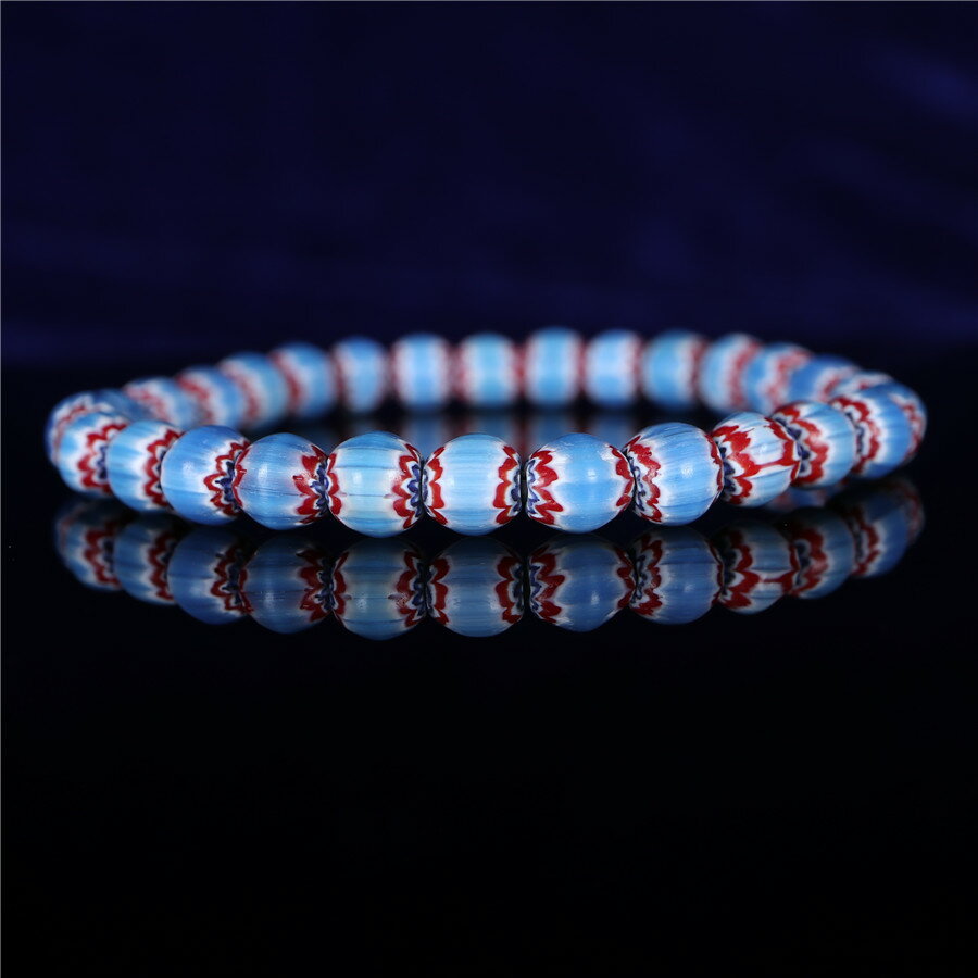 尼泊爾手工雪弗蘭古法琉璃珠手串手鏈民族風工藝貿易珠DIY琉璃串1入
