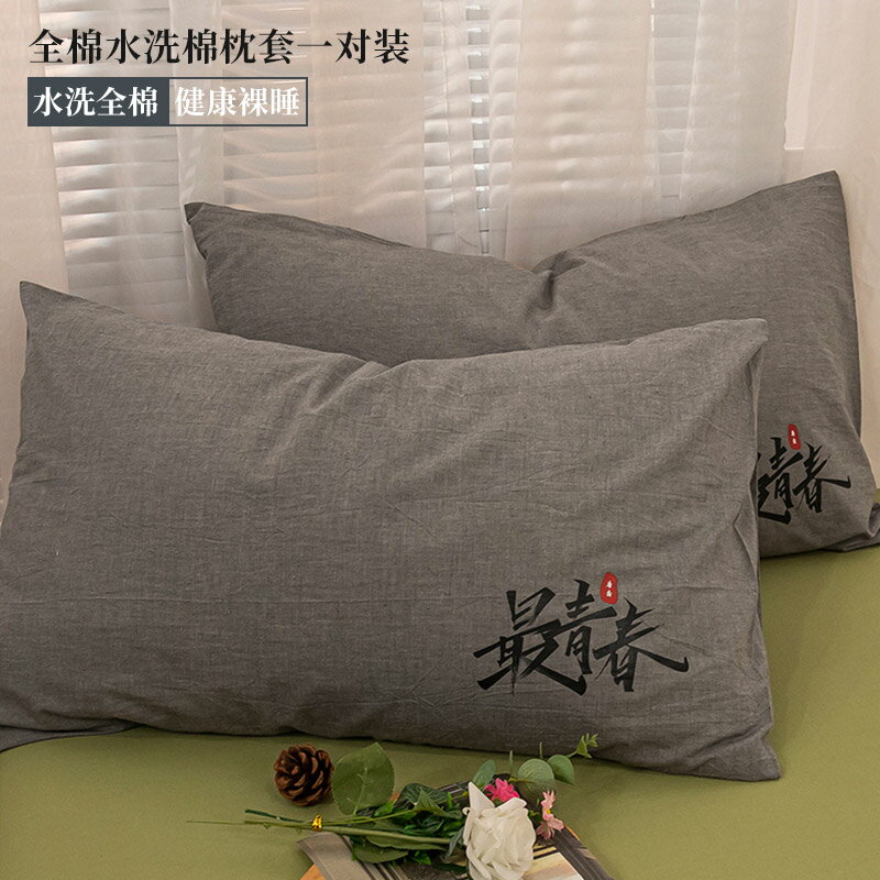 全棉水洗棉枕頭套48x74男大人100純棉枕芯內膽套網紅40x60 一對裝
