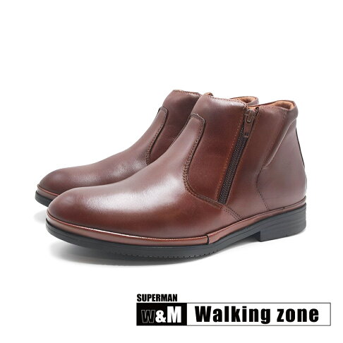 WALKING ZONE(男)SUPERMAN系列 大寬口拉鍊皮革短靴 男鞋-咖啡色 0