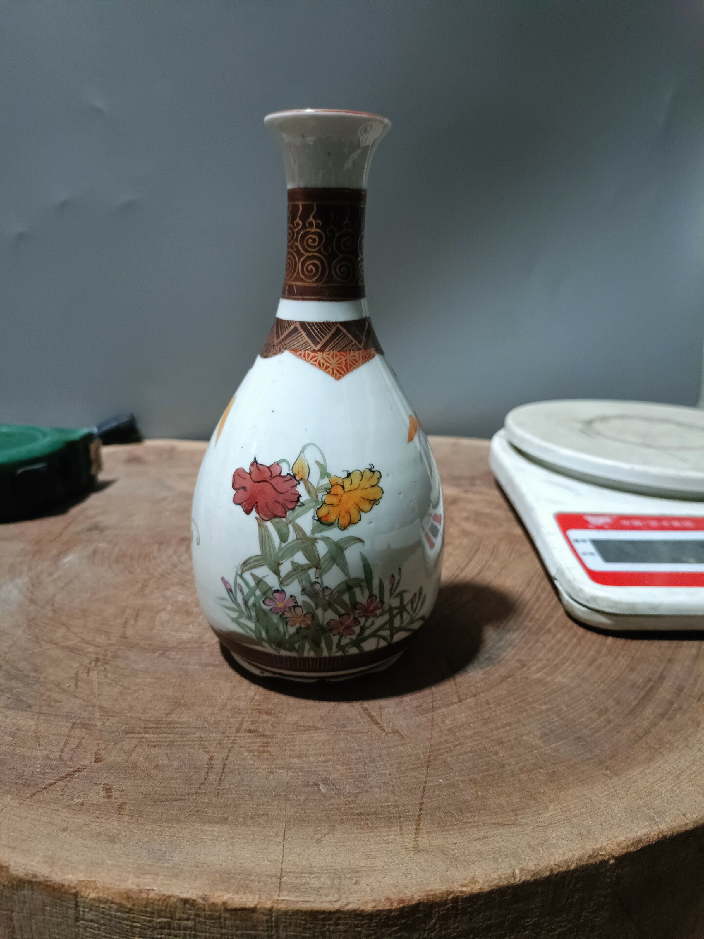日本迴流瓷器古董大正時期細路老九谷瓷器九穀瓶德利，全品，畫工