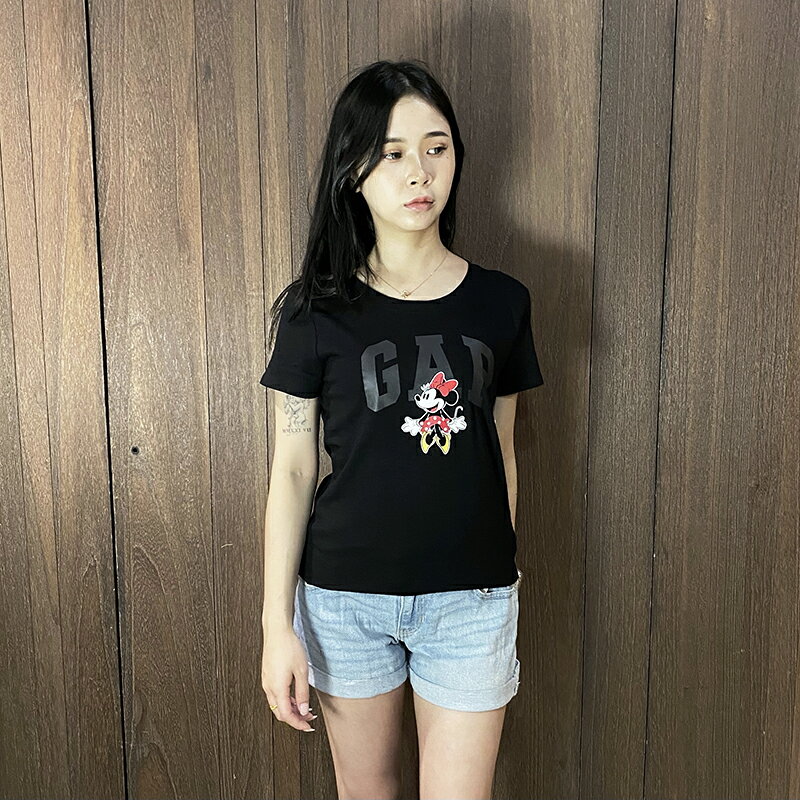 美國百分百【全新真品】GAP 短袖上衣 棉質 T恤 女款 迪士尼聯名 米妮logo 短T 黑色/紅色 CX71 治裝激推