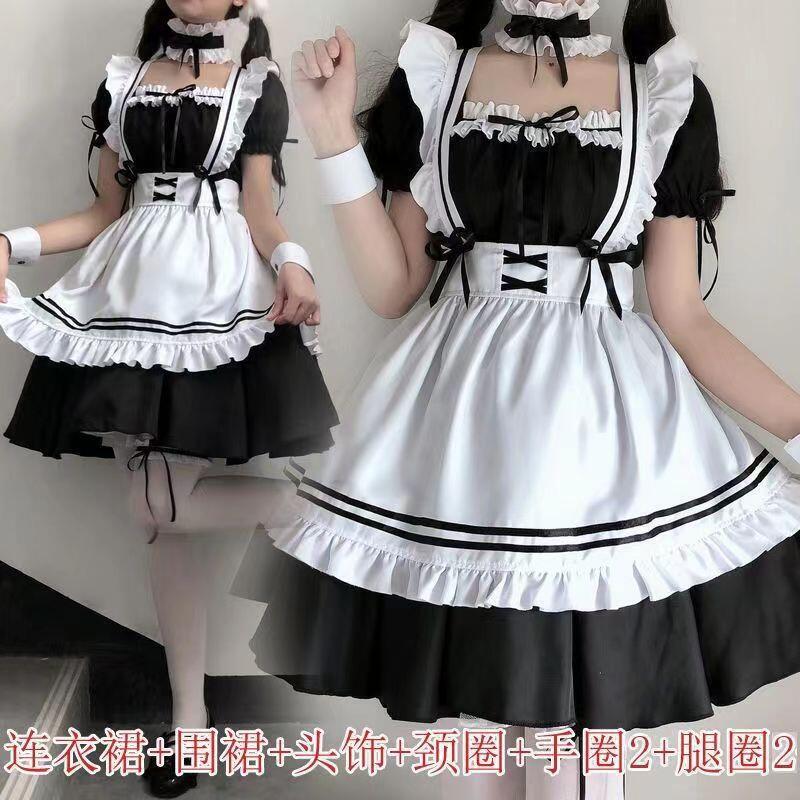 日系cosplay女僕裝cos 短袖cos黑白色女僕裝 性感制誘惑日常 蘿莉女傭可愛cosplay 女裝大佬 洛麗塔裝