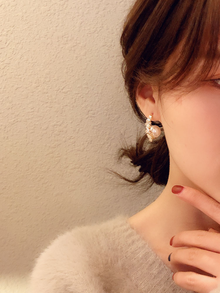高級感耳環名媛網紅韓國時尚氣質鋯石耳墜新款潮輕奢珍珠耳釘1入