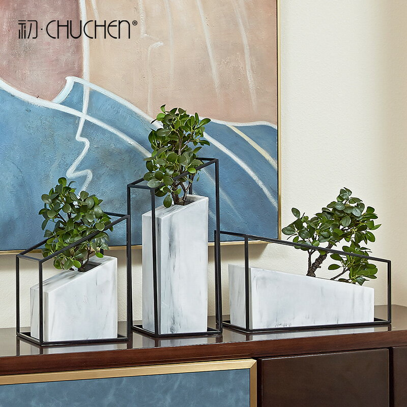 新中式創意金屬大理石擺件現代簡約玄關客廳樣板房電視柜軟裝飾品