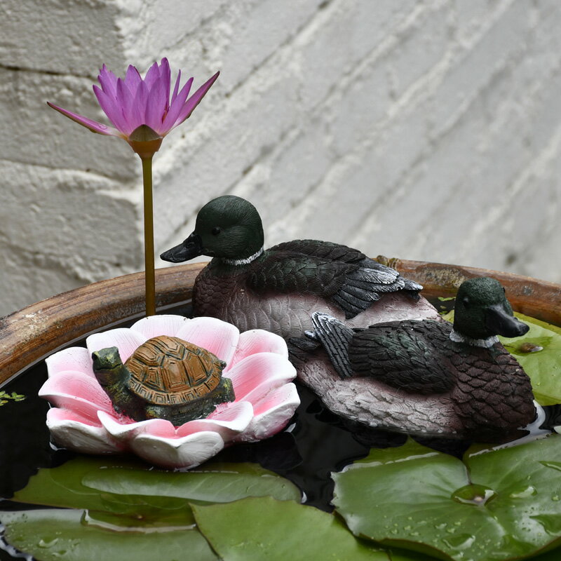 戶外花園模擬浮水鴨子荷花擺件樹脂烏龜假山魚缸水景魚池裝飾造景