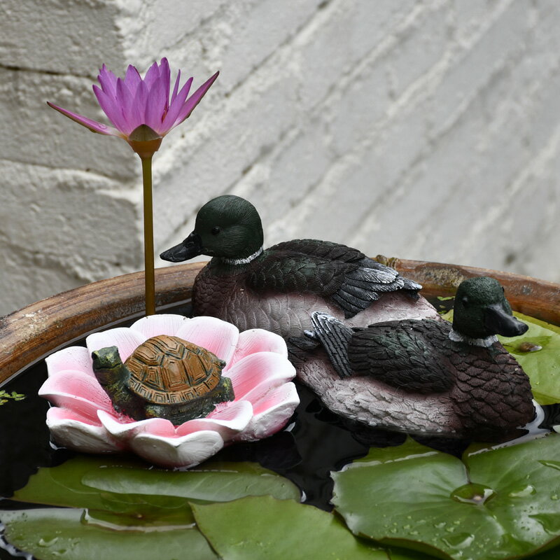 戶外花園仿真浮水鴨子荷花擺件樹脂烏龜假山魚缸水景魚池裝飾造景