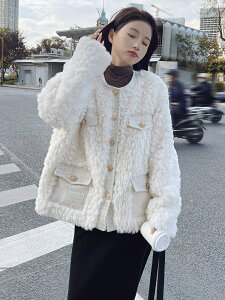 羊羔毛絨外套女秋冬溫柔風甜美白色毛毛棉服