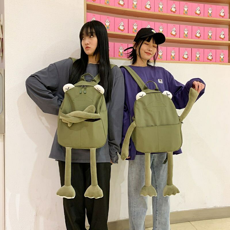 新款包包 背包書包 女韓版卡通補習袋 新款後背包 可愛青蛙個性玩偶 學生休閒背包