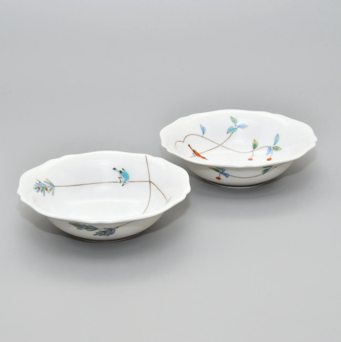 日本製 香蘭社 有田燒 小鳥之詩 2入中缽組 (14.5x4cm)