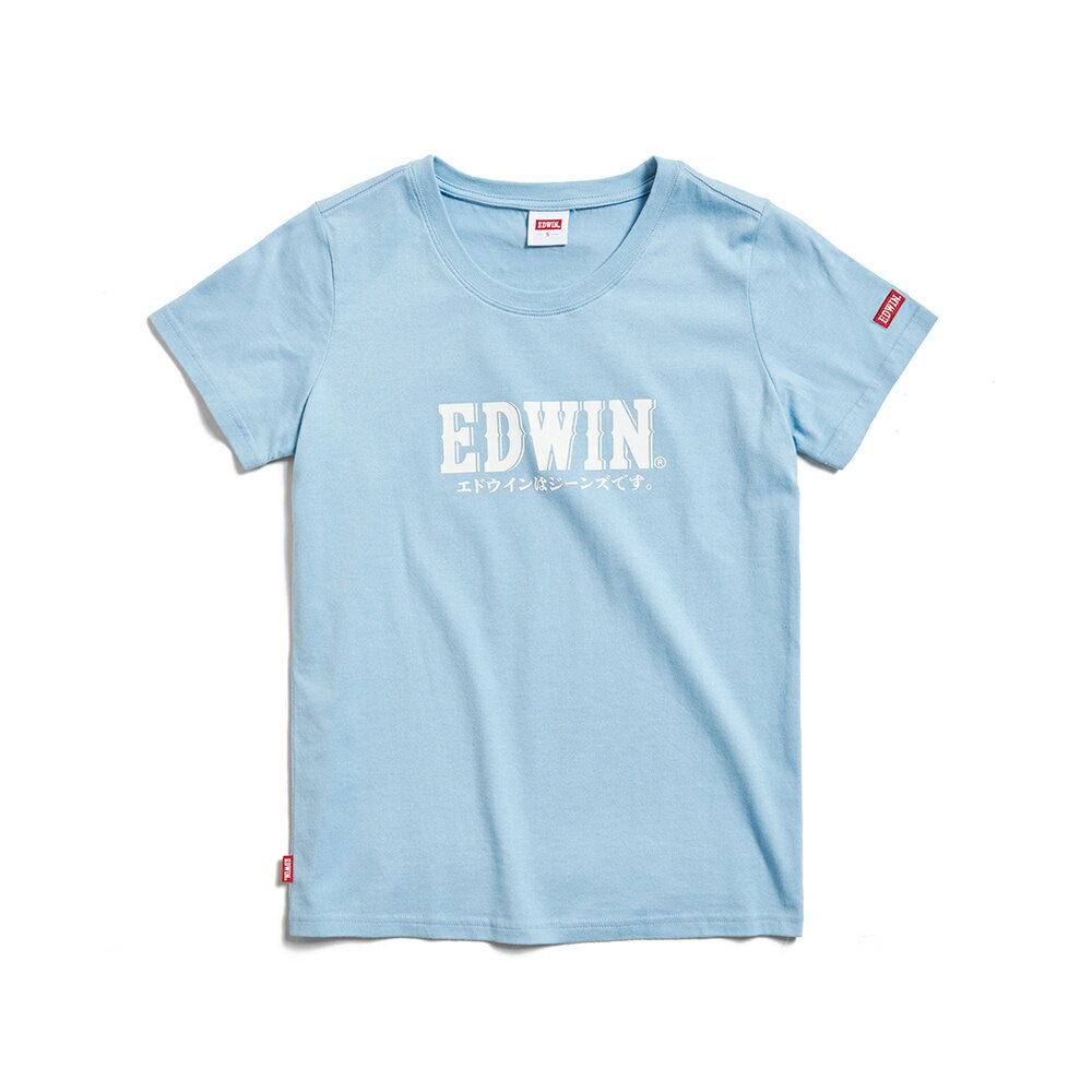 EDWIN 女款 火車復古LOGO短袖T恤 (淺藍色) 1
