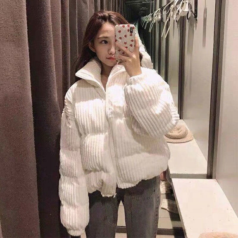 燈芯絨 棉服女 短版小個子冬季外套 時尚棉衣棉襖韓版寬鬆麵包服 燈芯絨外套