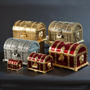 復古帶鎖大中小首飾盒高檔鋅合金珠寶箱海盜百寶箱雙層飾品收納盒