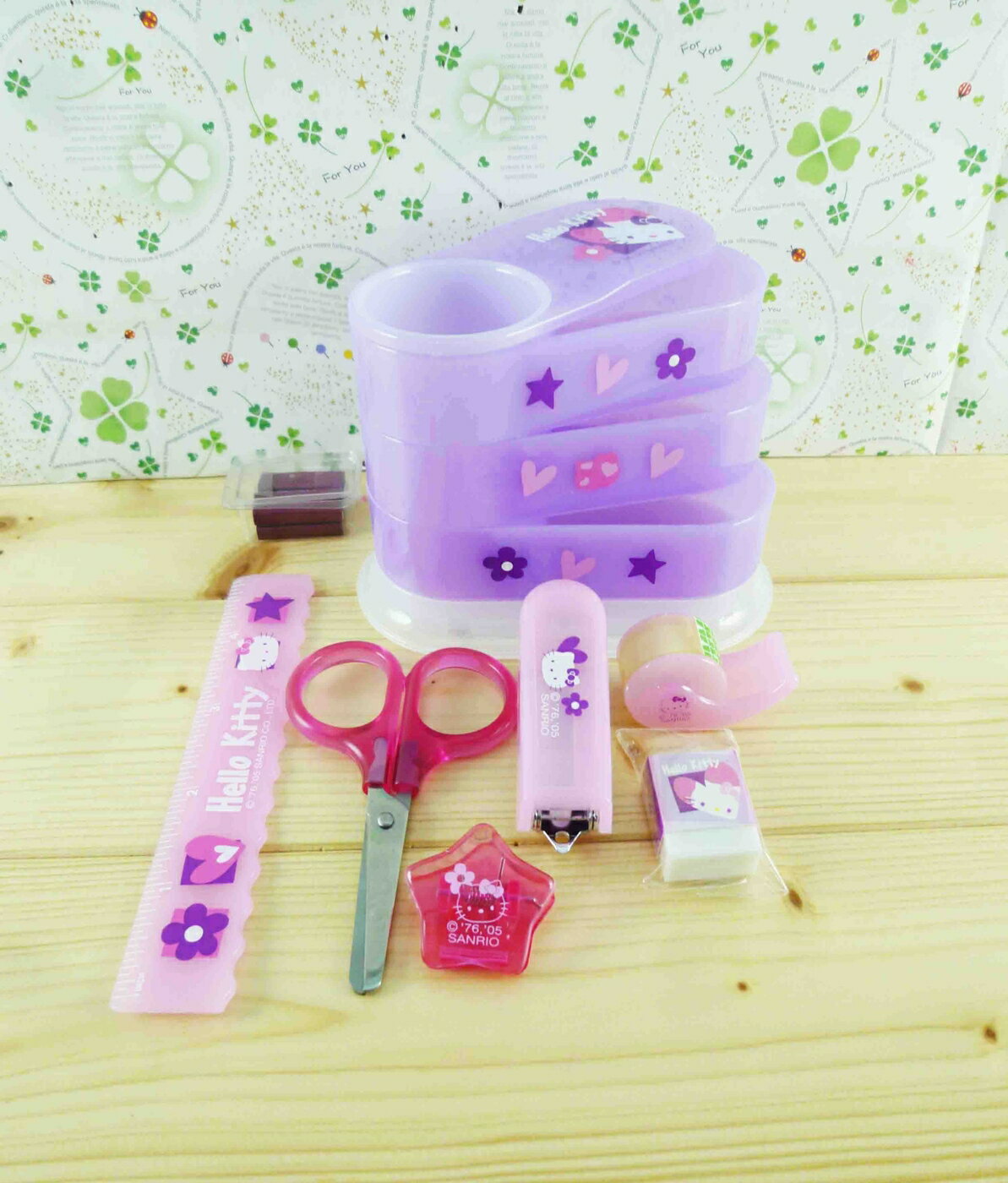 【震撼精品百貨】Hello Kitty 凱蒂貓 文具組附盒-紫愛心 震撼日式精品百貨