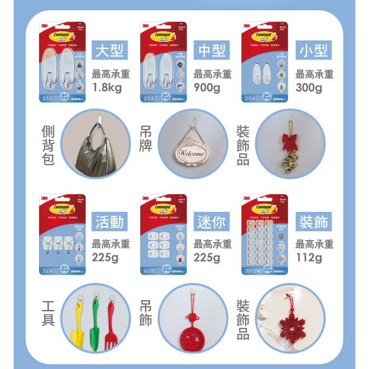 《 Chara 微百貨 》 3M 無痕 透明 掛鉤 掛鈎 大型 中型 小型 迷你 活動 裝飾 團購 批發 7