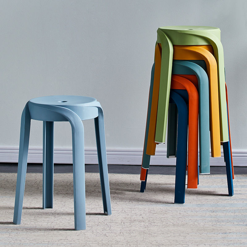 楓林宜居 塑料凳子家用加厚圓凳現代簡約創意客廳可疊放摞疊餐桌塑膠高椅子