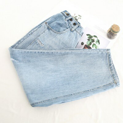 牛仔褲闊腿長褲-破洞水洗街頭時尚女褲子73tq6【獨家進口】【米蘭精品】