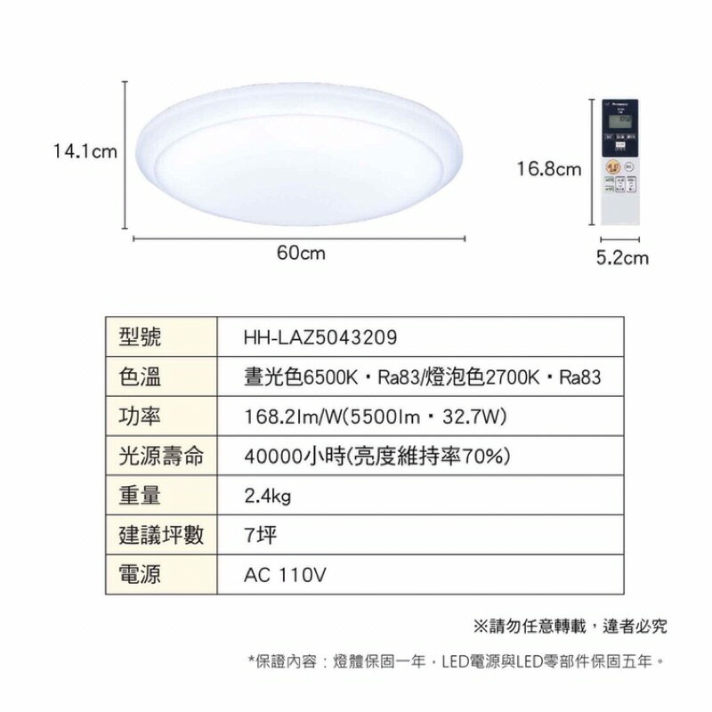 免運 國際牌 LED 32.7W 遙控 吸頂燈 適用 7坪 LGC51101A09 Panasonic (A Light) 6
