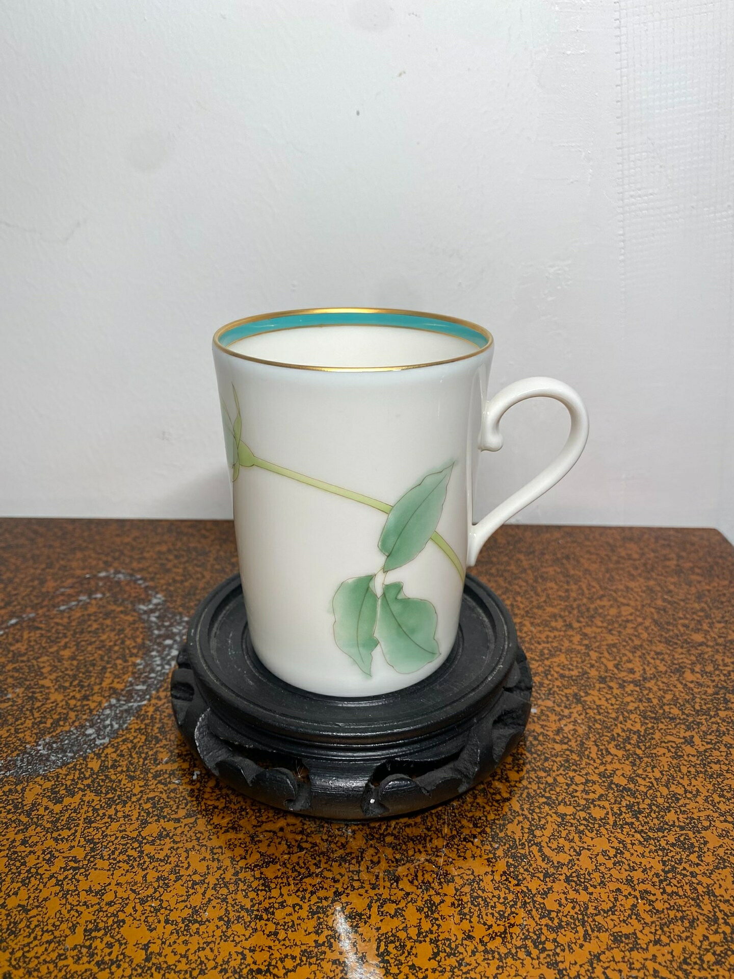 香蘭社日本迴流 玫瑰馬克杯 綠色描金口沿 玫瑰花圖案 陶瓷茶杯 茶具收藏 泡茶器皿 擺件禮品