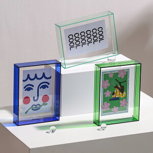 創意透明亞克力相框擺臺六寸拍立得框架兒童情侶禮物立體磁吸擺件