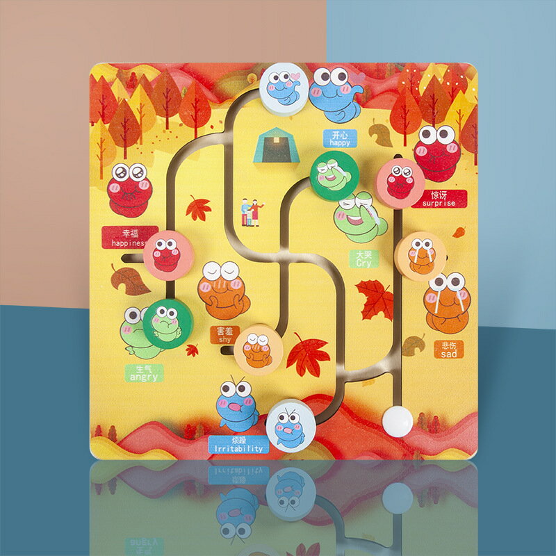 可愛蟲蟲情緒表情走位迷宮解鎖木玩具早教益智開發軌道找位配對板