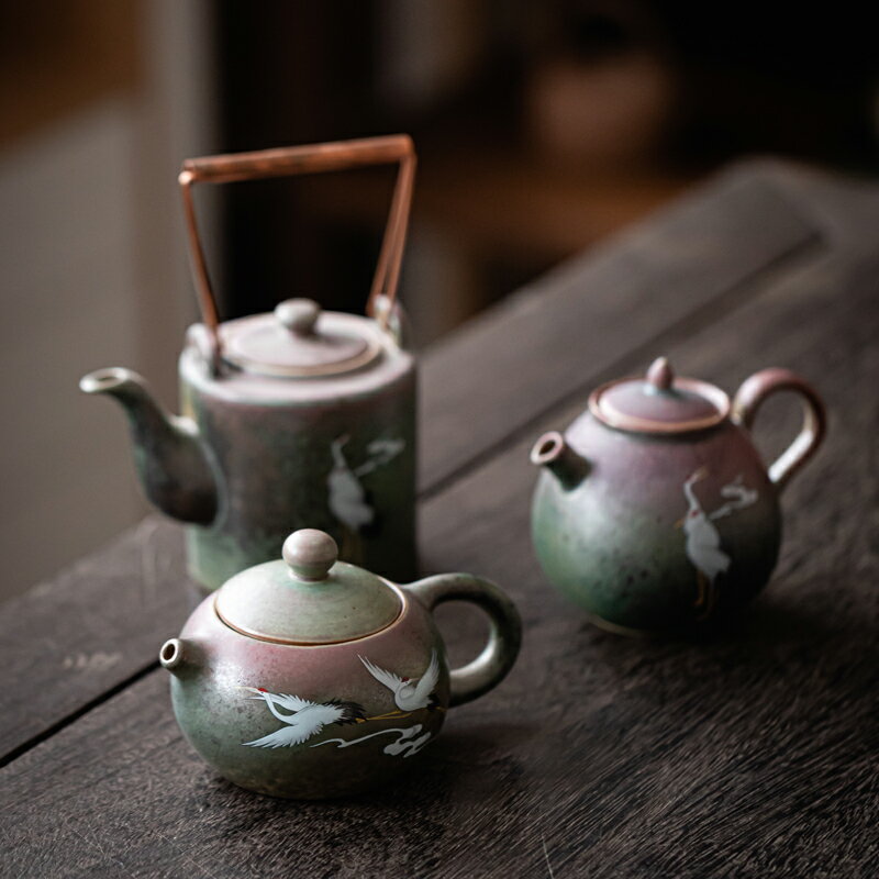 復古仙鶴茶壺陶瓷日式手工陶瓷家用功夫茶具泡茶西施壺提樑壺單壺