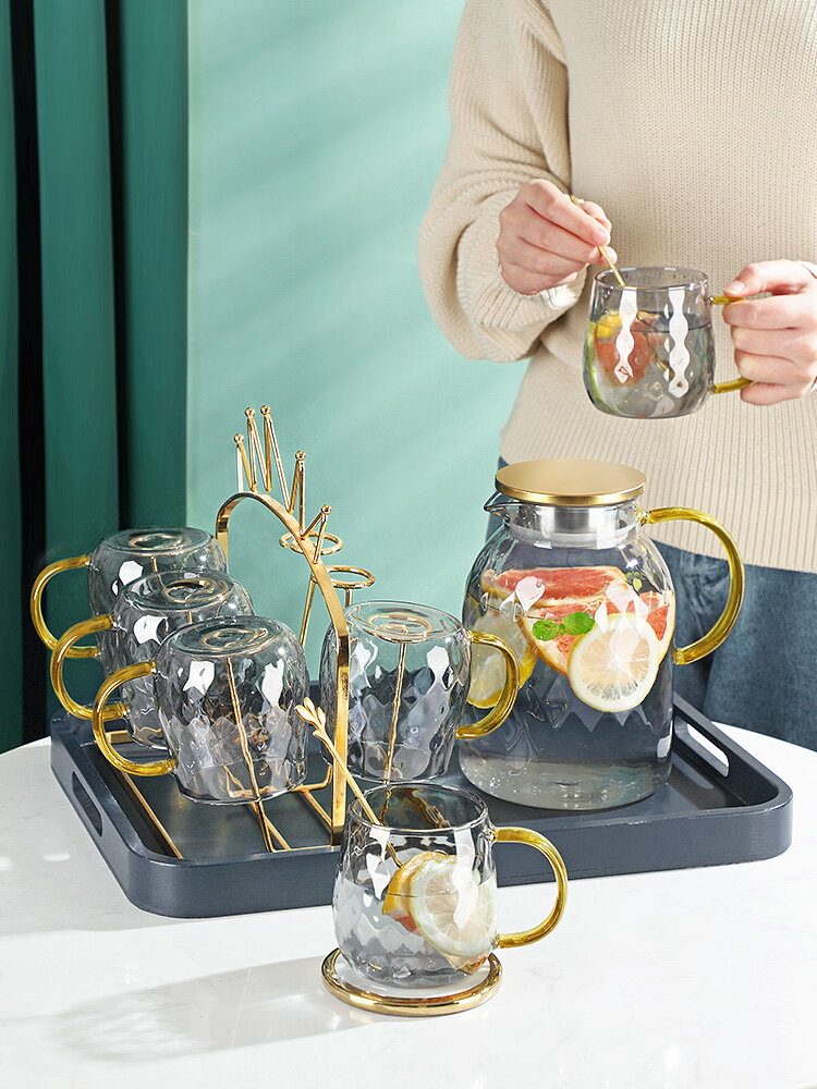 輕奢冷水壺耐高溫家用玻璃杯子套裝大容量涼水杯客廳泡茶壺果汁壺