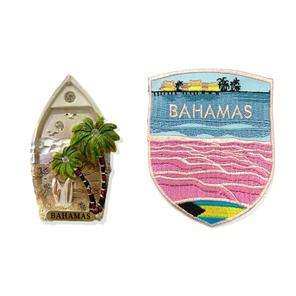巴哈馬小船創意地標磁鐵+巴哈馬粉紅海灘布標【2件組】大門磁鐵 冰箱磁 彩色磁鐵 可愛磁鐵 冰箱貼 外國地標磁鐵