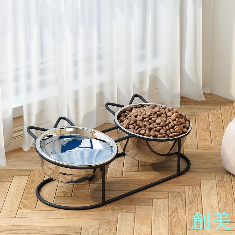 狗碗狗食盆防打翻狗盆貓盆貓碗不銹鋼狗飯盆中小型犬喝水寵物用品-創美