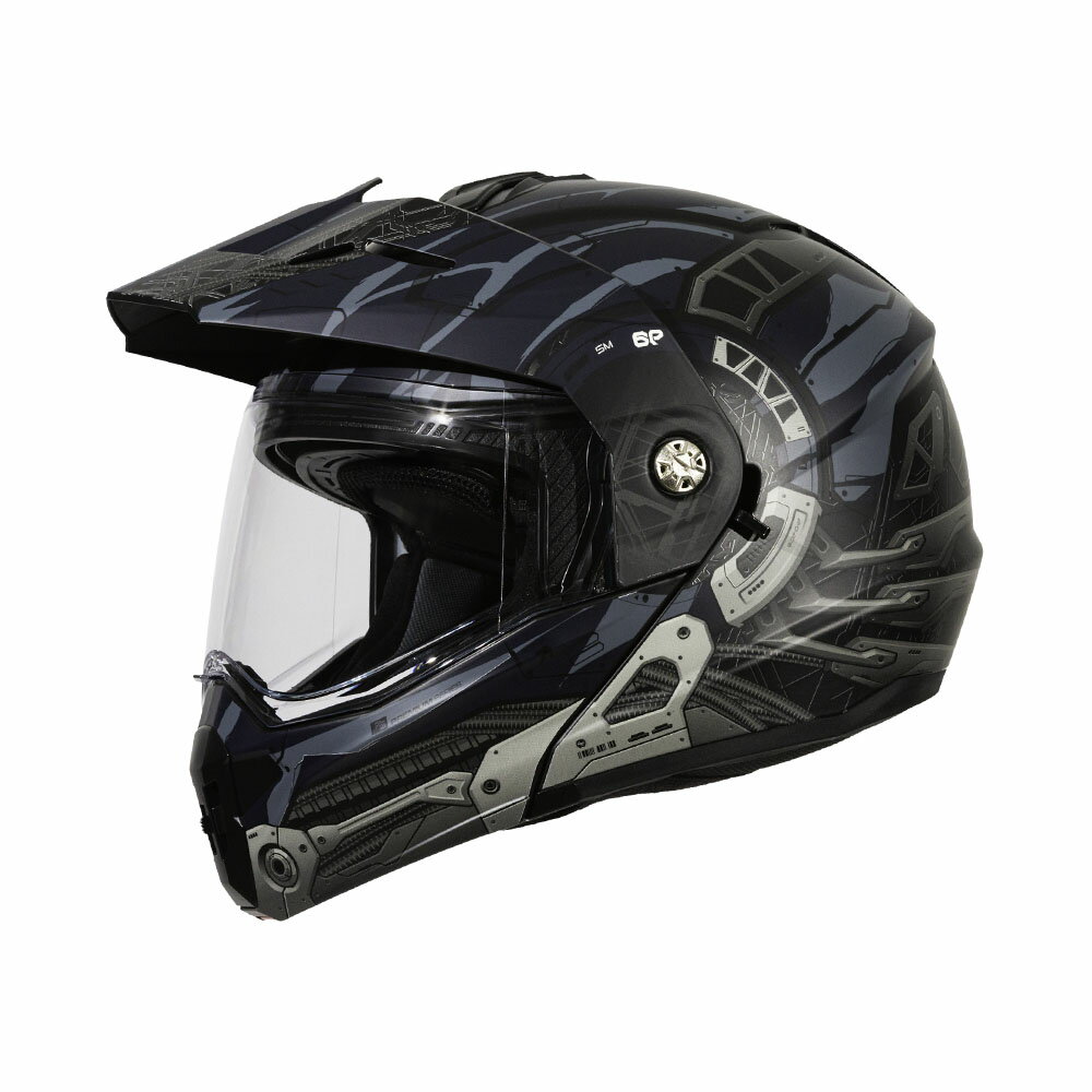 【SOL Helmets】SM-6P複合可掀式安全帽 (賽博格 消光黑/灰藍) ｜ SOL安全帽官方商城