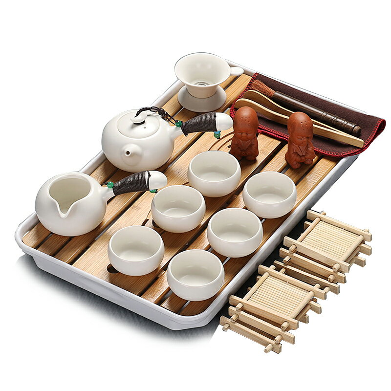 清新功夫茶具套裝家用茶壺簡約竹茶盤托盤儲水茶臺茶道整套