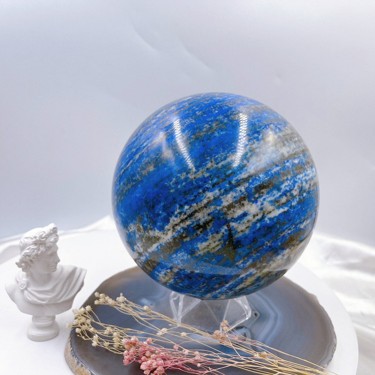 嚴選帶眼高品 青金石球 高品質 127mm 青金石 石球 擺件 擺飾 大尺寸 大能量 冥想 療愈 送底座 現貨 00822
