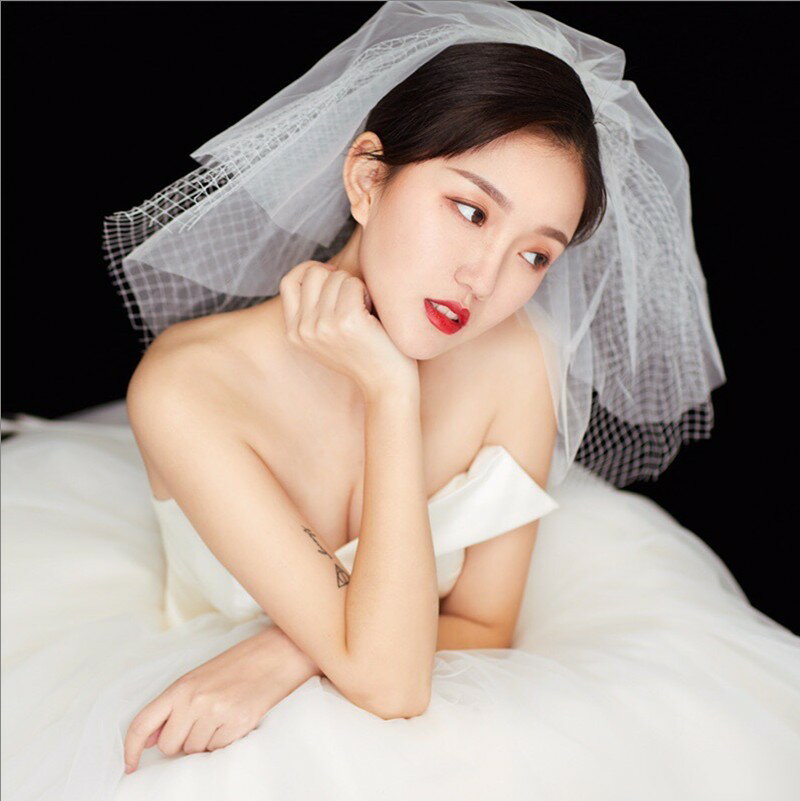 新款多層新娘頭紗森系超仙網紅蓬蓬紗旅拍簡約白色頭飾結婚