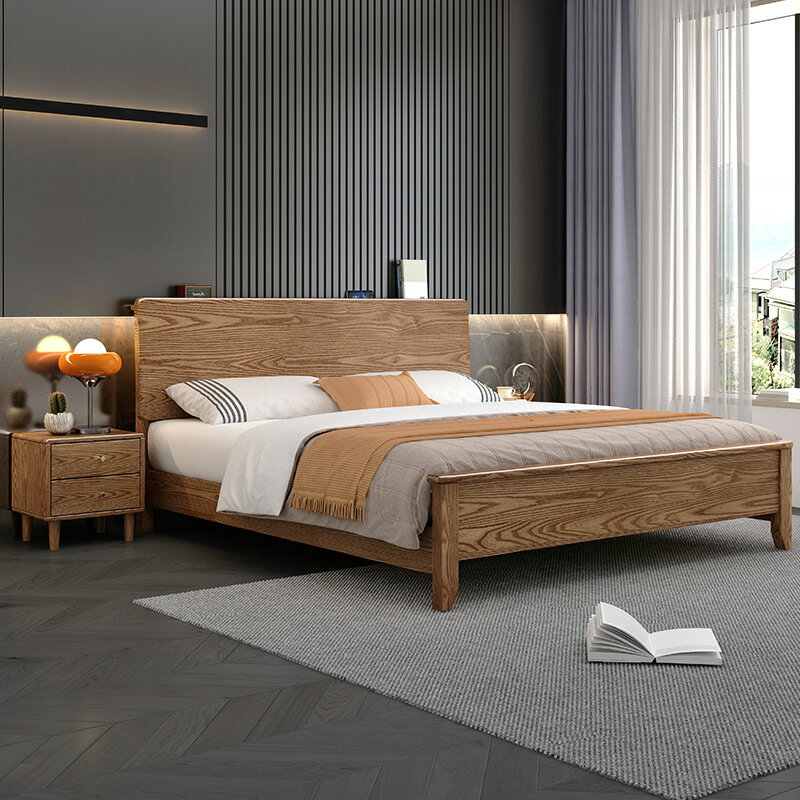 優樂悅~北歐全實木床1.5 1.8米雙人床白臘木紋單板婚床原木家用臥室家具
