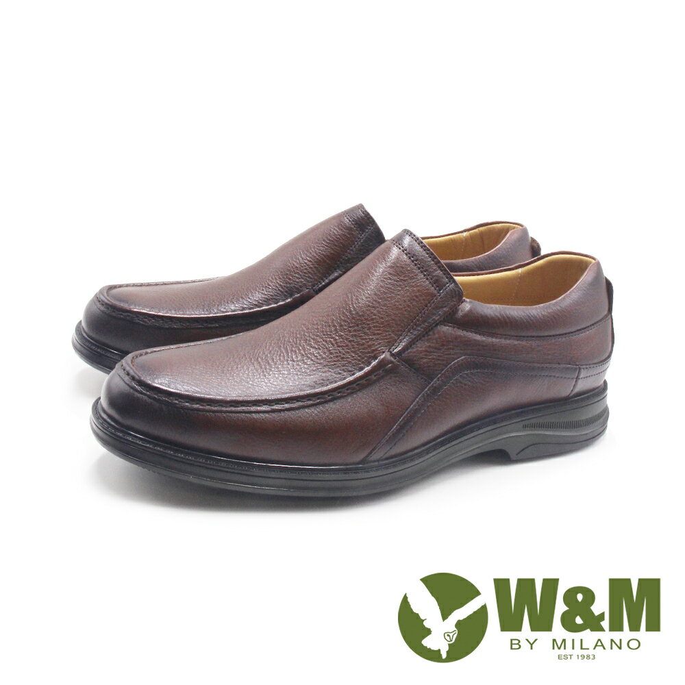 W&M(男)AIR SYSTEM牛皮緩震機能直套式休閒皮鞋 男鞋-深咖啡色