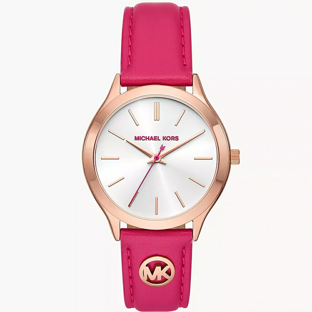 送禮首選★Michael Kors Slim Runway 桃紅色皮革手錶 送禮推薦 MK7469 附提袋【全館滿額折價★APP下單點數4倍送】線上購買享 實體門市同步服務