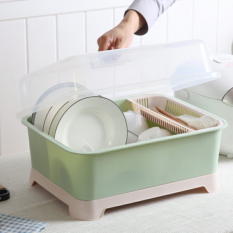 碗架瀝水架廚房家用裝碗筷放盤子收納盒帶蓋收納箱置物架塑料碗柜
