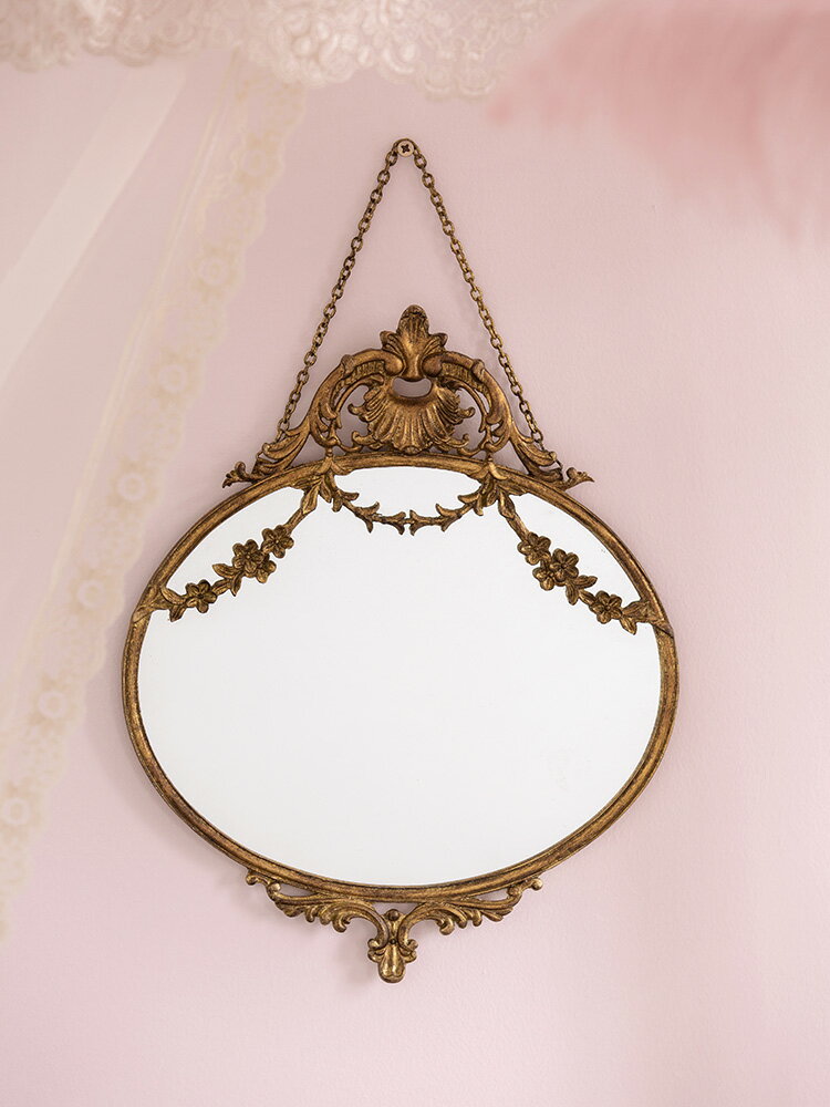 收獲小屋歐式vintage復古蕾絲花紋壁飾掛鏡臥室梳妝鏡子婚禮畫框