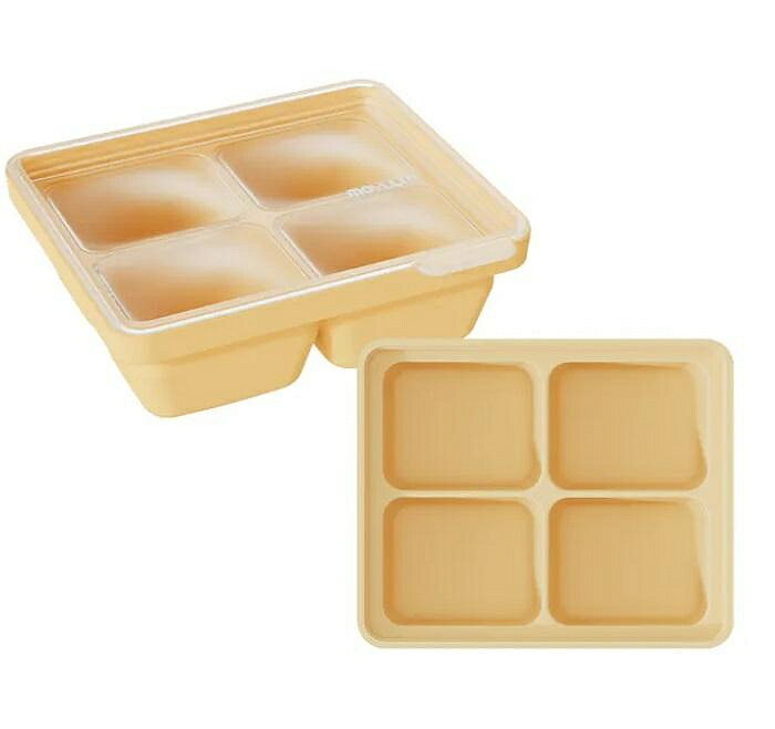 韓國MOYUUM白金矽膠副食品分裝盒4格(奶油黃) 390元
