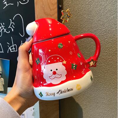 可愛圣誕馬克杯ins風陶瓷杯子帶蓋帶勺子高顏值水杯辦公室咖啡杯 全館免運館