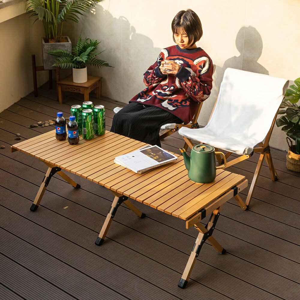 【AOTTO】松木便攜折疊蛋捲桌-120CM(折疊桌 露營桌 蛋捲桌 戶外桌)