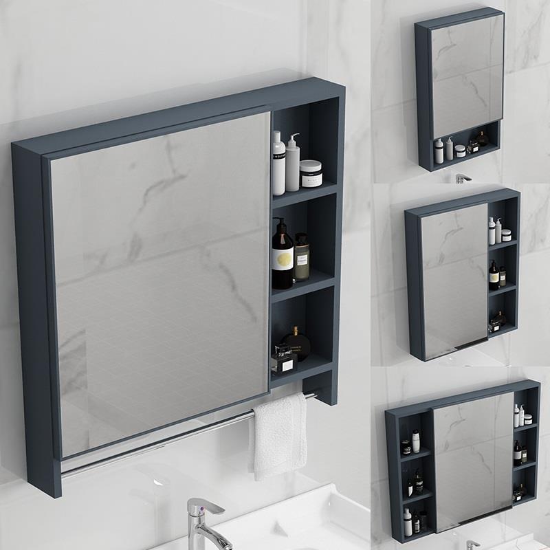 北歐式鏡柜太空鋁浴室柜帶桿組合收納盒衛生間掛墻式鏡箱儲物鏡子
