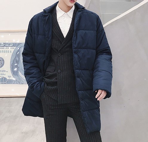 FINDSENSE G6 韓國時尚 立領棉服外套帥氣加厚保暖修身男士中長款羽絨服
