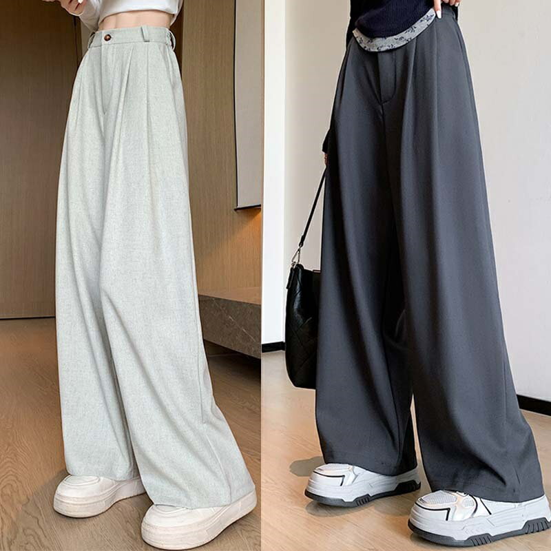 【巴黎精品】現貨+預購 高腰休閒長褲寬褲直筒褲西裝褲落地褲顯瘦大碼休閒女裝-寬鬆女褲子3色a1lb72