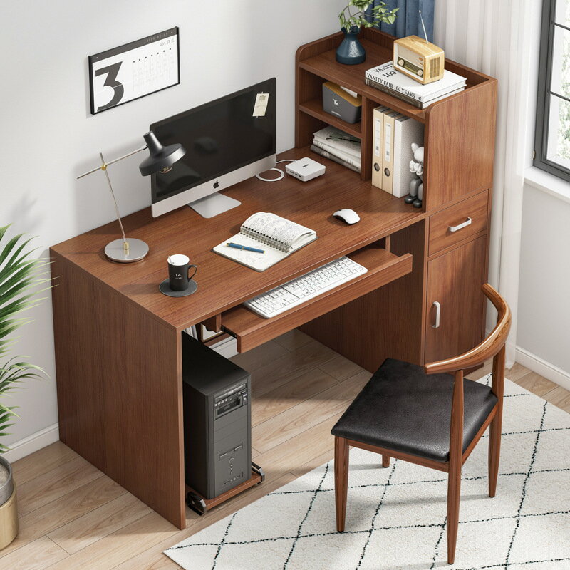 臺式電腦桌書桌書架組合一體學習桌簡約家用高中學生臥室寫字桌