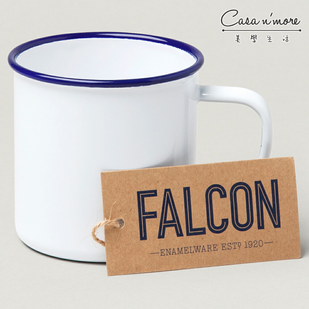 英國 Falcon獵鷹琺瑯 馬克杯 茶杯 水杯 琺瑯杯 350ml 藍白【$199超取免運】