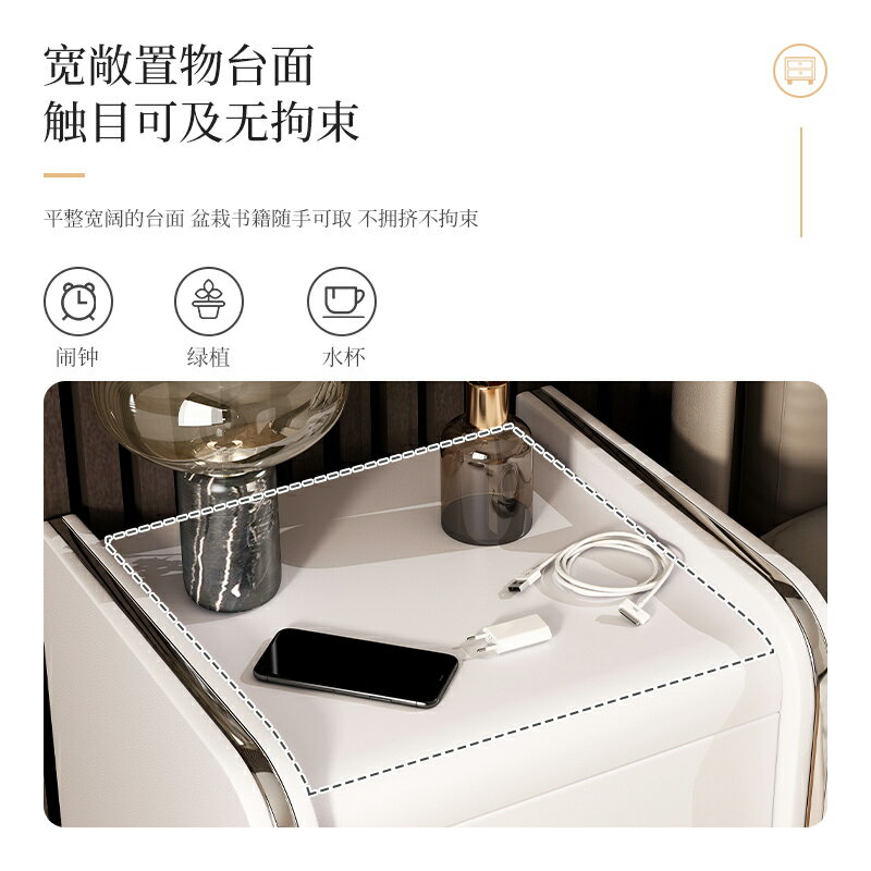 床頭櫃簡約現代家用臥室輕奢小戶型櫃子免安裝皮質皮面床邊置物架