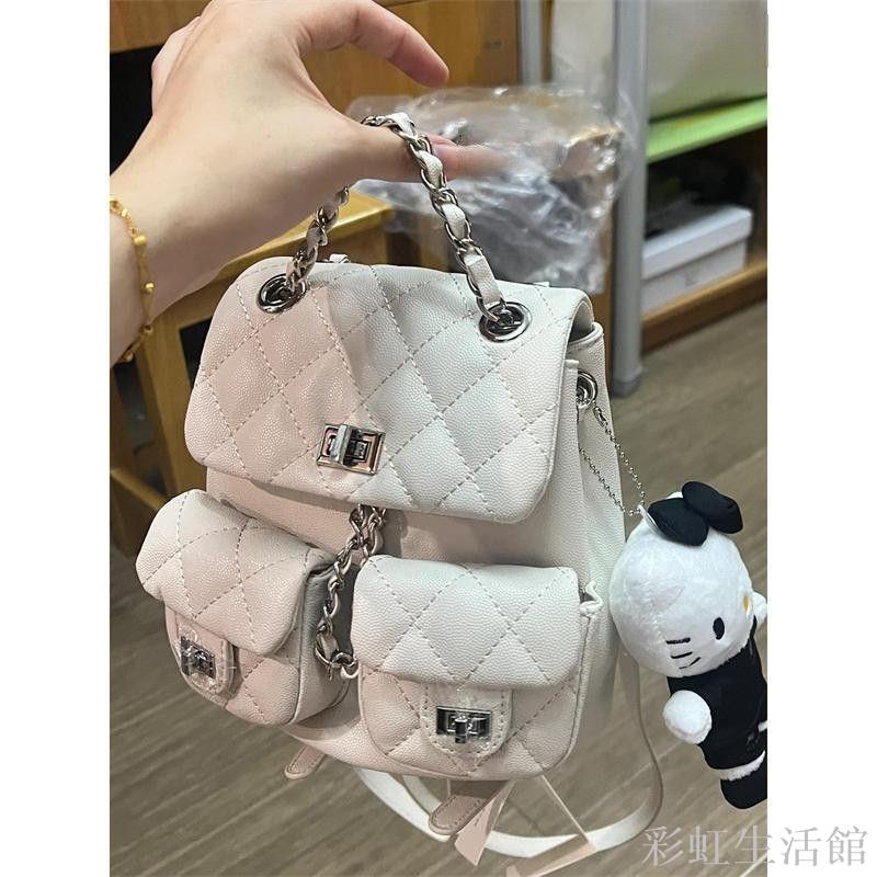 小眾高階感包包女2024新款小香風百搭鏈條雙肩包休閑菱格手提揹包
