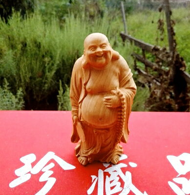 崖柏精雕念珠彌勒居家創意擺件佛像實木雕刻把玩件收藏工藝品彌勒1入