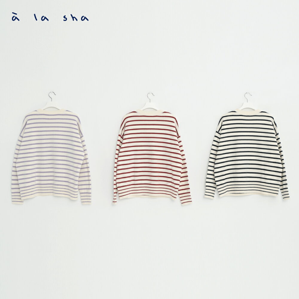 a la sha 家族條紋落肩針織上衣 4
