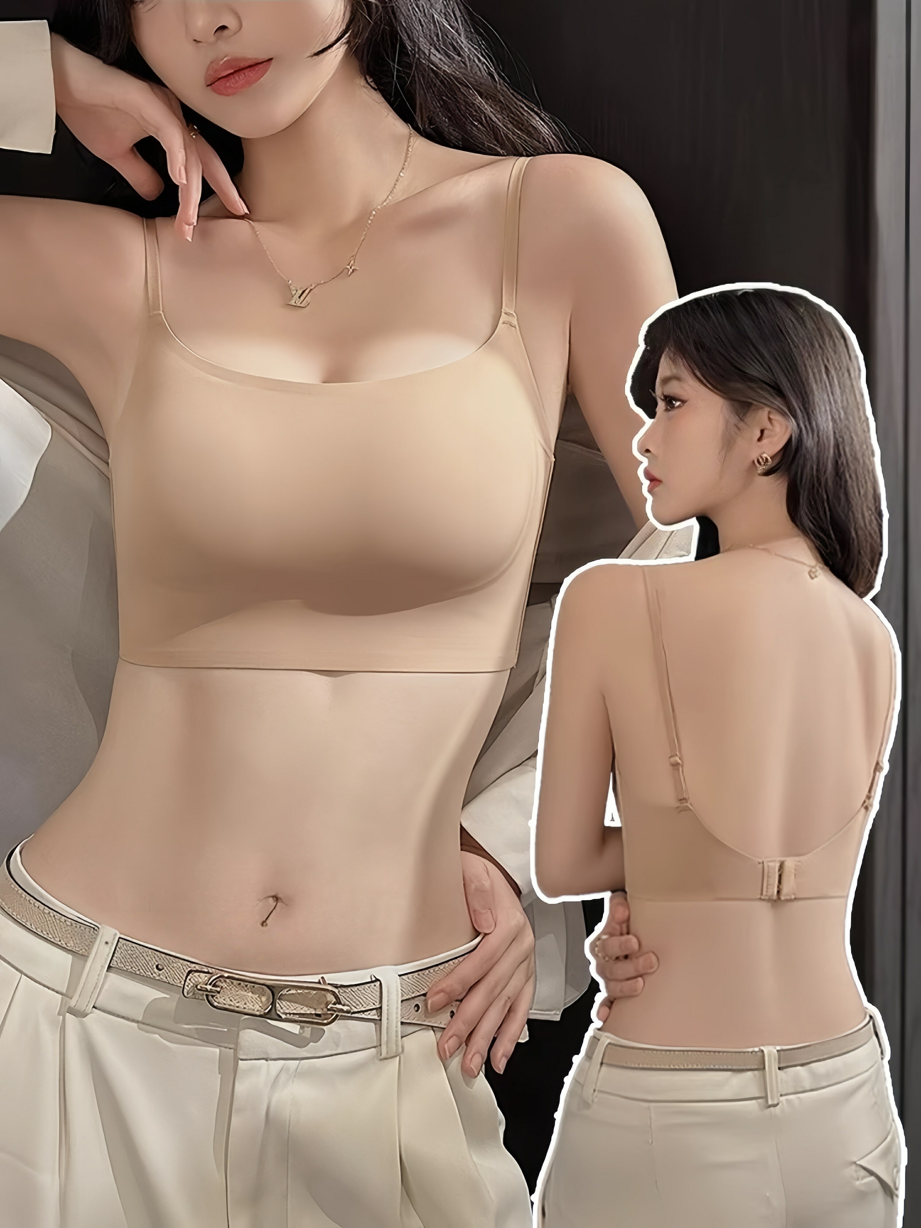 粉底液美背內衣女平口內搭防走光2026新款細細肩帶胸罩一體無痕背心